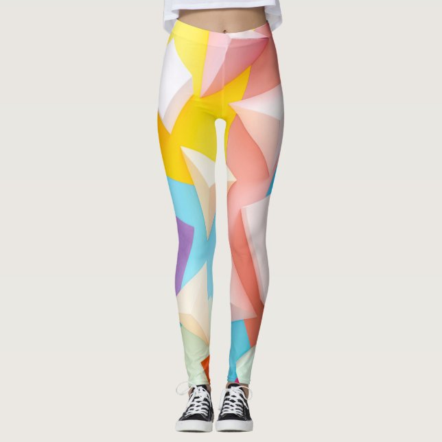 Ljus levande Retro 3D Triangel Prisma Mönster Fler Leggings (Framsida)