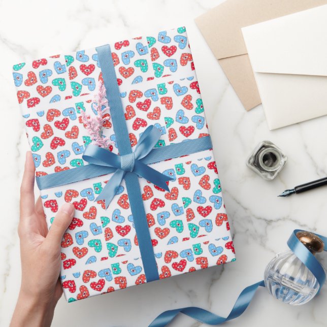 Ljus levande Retro Hjärtan Sömlöst Presentpapper (Gifting)