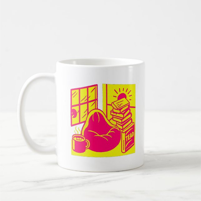 Ljus levande retro läs hörna illustration kaffemugg (Vänster)