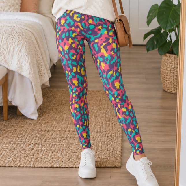 Ljus levande retro leopardmönster leggings (Skapare uppladdad)