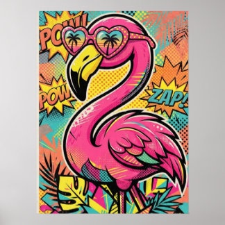 Ljus levande Retro Serietidning Flamingo Solglasög Poster