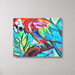 Ljus levande skarlaktsara papagajmålning på canvas