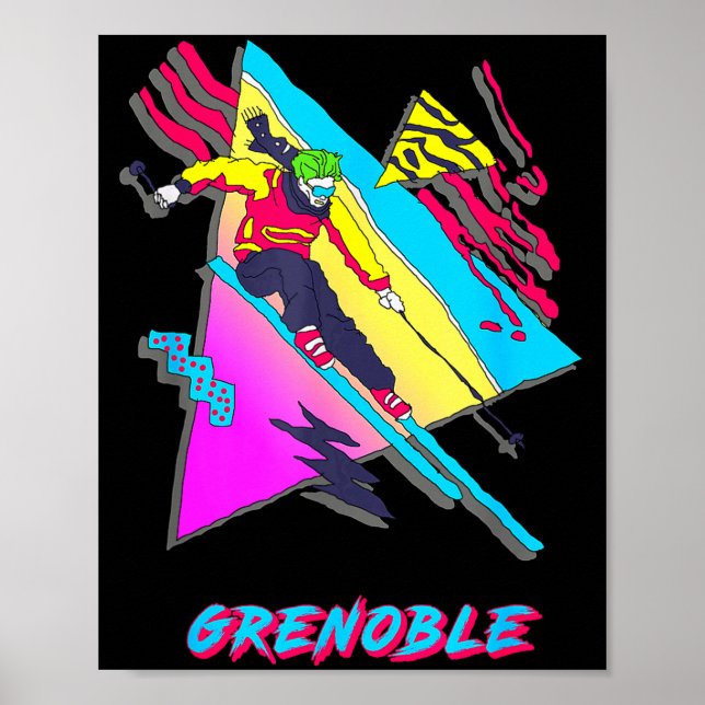 Ljus levande skiddesign med texten grenoble ski poster (Framsidan)