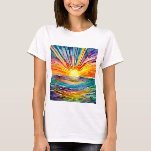 Ljus levande solnedgång över vattenreflektion Digi T Shirt (Framsida)