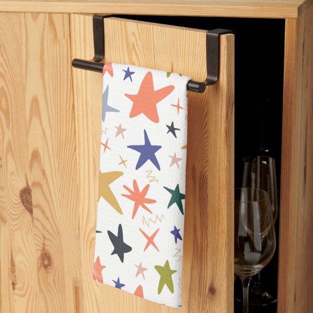 Ljus levande stjärnmönster  kökshandduk (Thirds Fold)