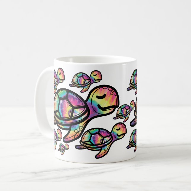 Ljus levande Tie Dye Havssköldpadda Kaffemugg (Framsida vänster)