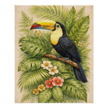Ljus levande toucan djungel botanisk exotisk bloms