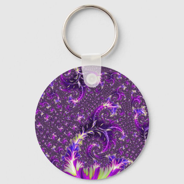 Ljus levande Trippig Groovy Boho Spiral Fraktal Nyckelring (Framsida)