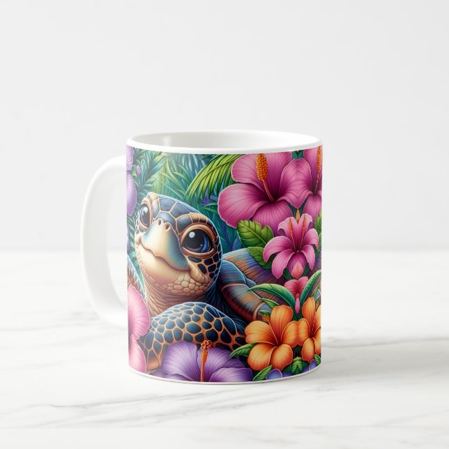 Ljus levande tropisk sköldpadda kaffemugg (Framsida vänster)