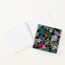 Ljus levande tropiska blad och blommor Mönster