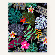 Ljus levande tropiska blad och blommor Mönster
