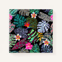 Ljus levande tropiska blad och blommor Mönster