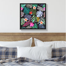 Ljus levande tropiska blad och blommor Mönster