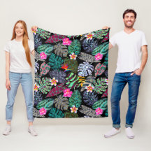 Ljus levande tropiska blad och blommor Mönster