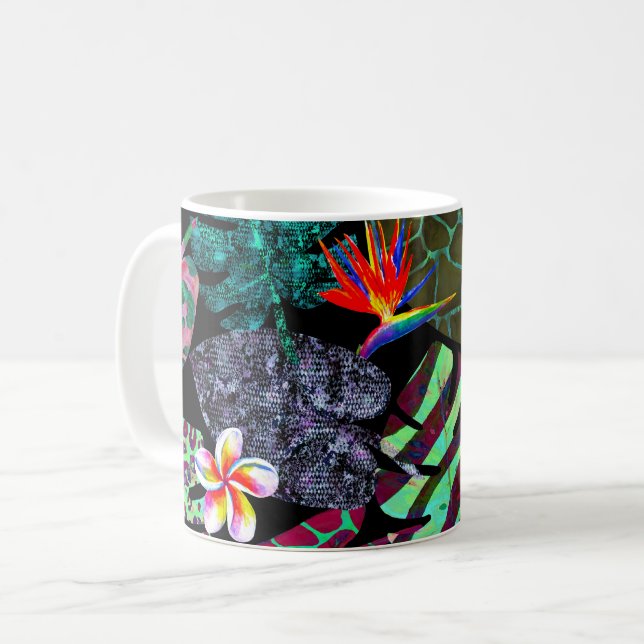 Ljus levande tropiska blad och blommor Mönster Kaffemugg (Framsida vänster)