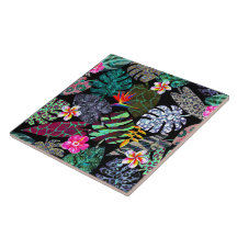 Ljus levande tropiska blad och blommor Mönster