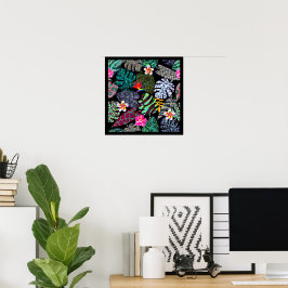 Ljus levande tropiska blad och blommor Mönster Poster