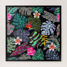 Ljus levande tropiska blad och blommor Mönster