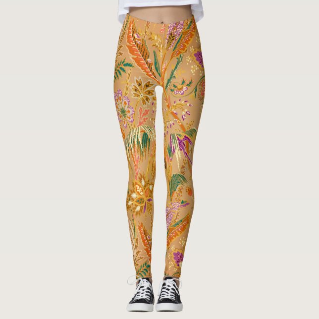 Ljus levande vintage blommönster leggings (Framsida)