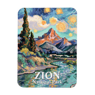 Ljus levande Zionfloden Solnedgång Retro Van Gogh  Magnet