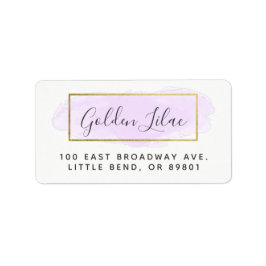 Ljus lila akvarell & modern guld chic adress adressetikett