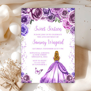 Ljus lila blond prinsessa Sweet Sixteen Inbjudningar