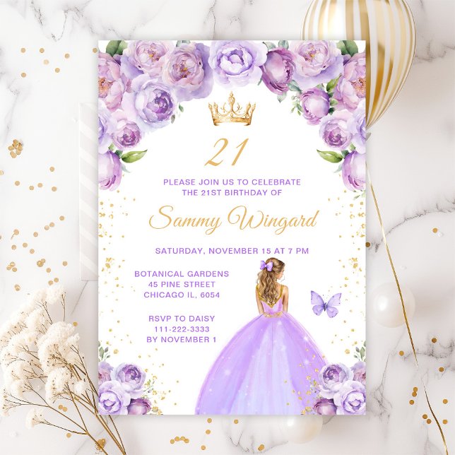 Ljus lila blondt hår prinsessa födelsedagsfest inbjudningar (Skapare uppladdad)