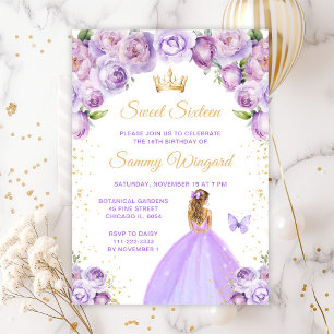 Ljus lila blondt hår prinsessa Sweet Sixteen Inbjudningar