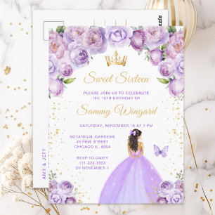 Ljus lila brunett hår prinsessa Sweet Sixteen Vykort