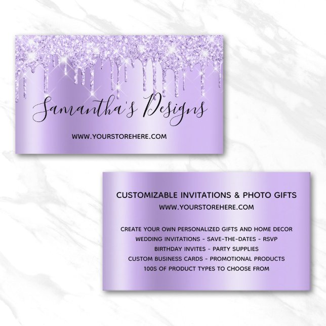 Ljus lila glitterdropp Ombre Webbutik Visitkort (Pale Lavender Glitter Drips Ombre Online Store Business Card)