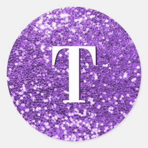 Ljus Lila Klumpig Glitter Monogram Runt Klistermärke