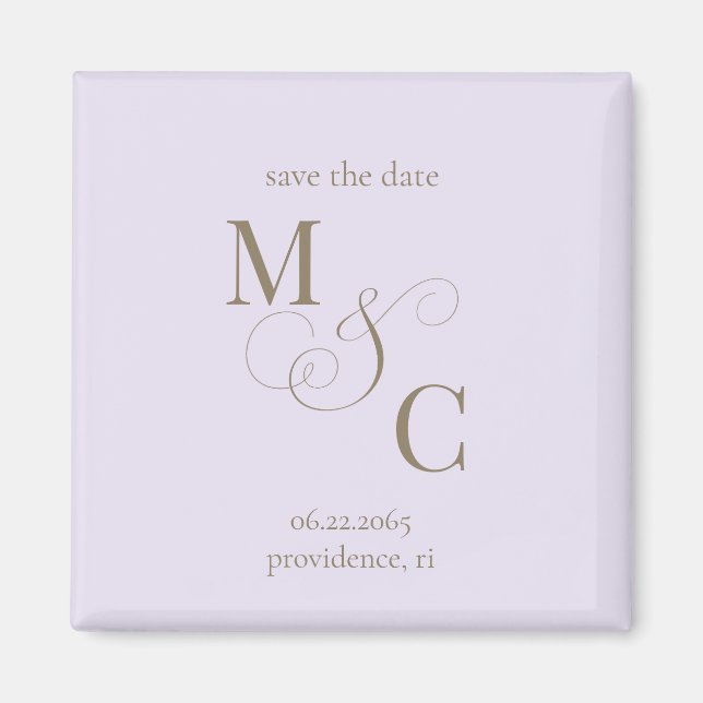 Ljus lila monogram bröllop Spara datumet Magnet (Framsidan)