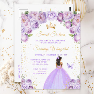 Ljus lila mörk hud prinsessa Sweet Sixteen Vykort