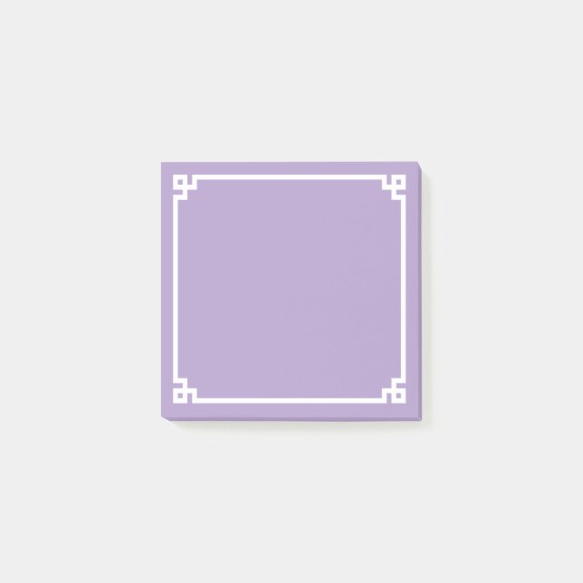 Ljus lila och vit grekisk nyckelkant post-it block (Framsida)