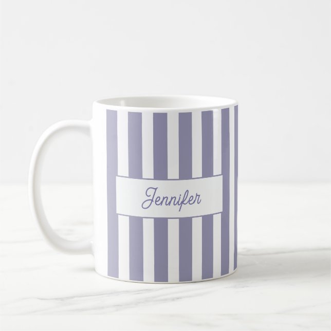 Ljus lila randig monogram kaffemugg (Vänster)