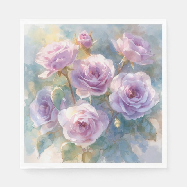 Ljus lila rosor Impressionistiska blommor Pappersservett (Framsidan)