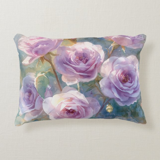 Ljus lila rosor Impressionistiska blommor Prydnadskudde (Framsidan)