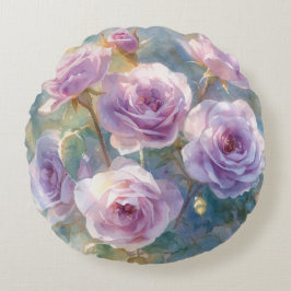 Ljus lila rosor Impressionistiska blommor Rund Kudde