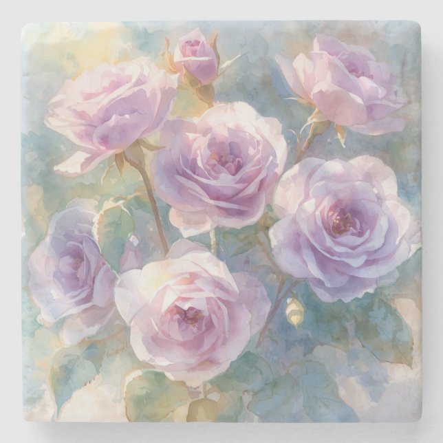 Ljus lila rosor Impressionistiska blommor Stenunderlägg (Framsidan)