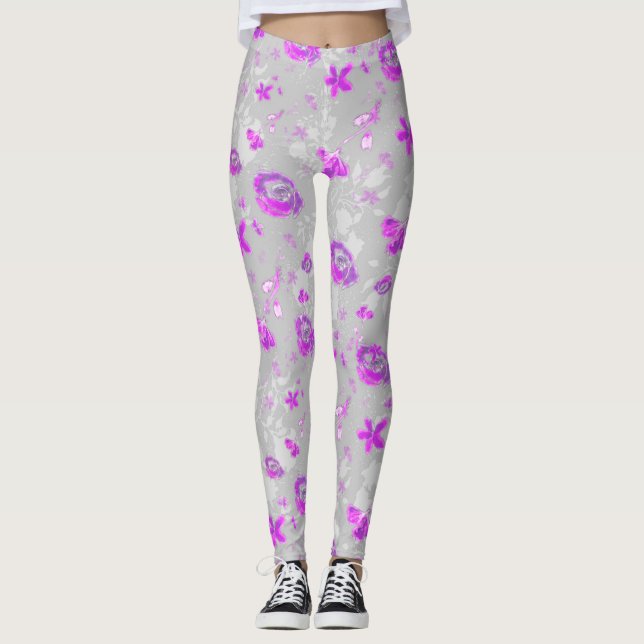 Ljus lila rosor leggings (Framsida)