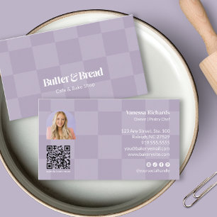 Ljus lila rutig bagerilogo QR-foto Visitkort
