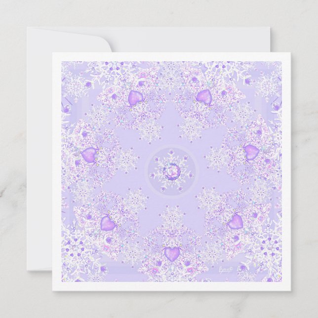 Ljus lila snöflake och frostat hjärta kort (Framsida)