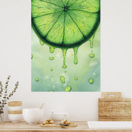 Ljus Limegrön Citrusskiva i Vattenfärgskonst Poster