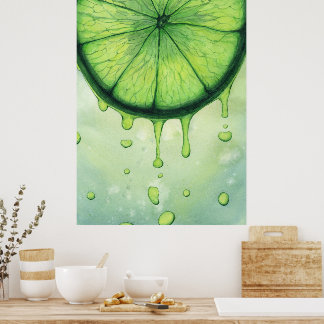 Ljus Limegrön Citrusskiva i Vattenfärgskonst Poster