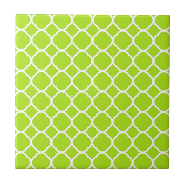 Ljus limegrön och vit quatrefoil-mönster kakelplatta (Framsidan)