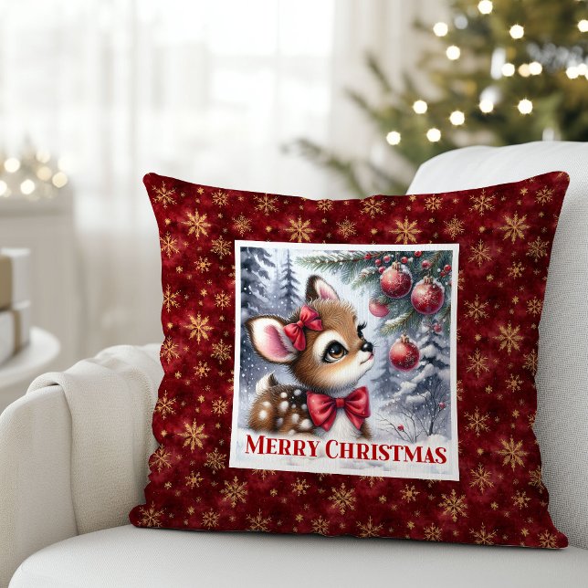 Ljus liten rådjur vinter scen barn rum dekoration  kudde (Bright Baby Fawn Winter Scene Kids Room Decor Christmas Pillow

)