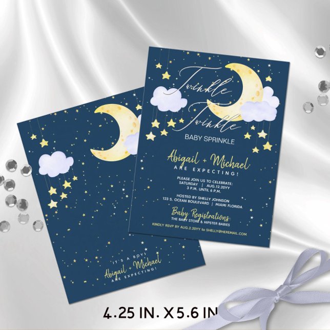 Ljus Ljus Budget Baby Pojke Shower Inbjudan (Budget-Friendly "Twinkle Twinkle Baby Sprinkle" Baby Boy Baby Shower Invitation (4.25 x 5.6 in.))
