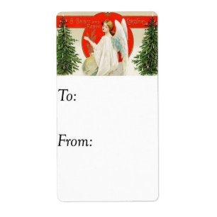 Ljus & lycklig för julängelgåva märkre för vintage fraktsedel