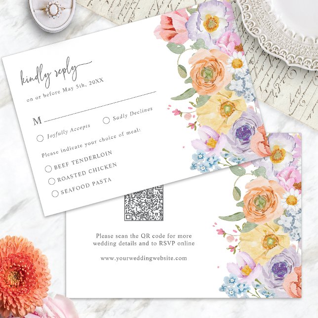 Ljus Lysande Blommig OSA Kort (Bright Bold Floral RSVP Card QR Code by Painted Paperie
)