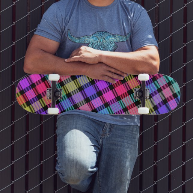 Ljus Madras-rutig regnbågsscheck Mini Skateboard Bräda 18,5 Cm (Utomhus 3)